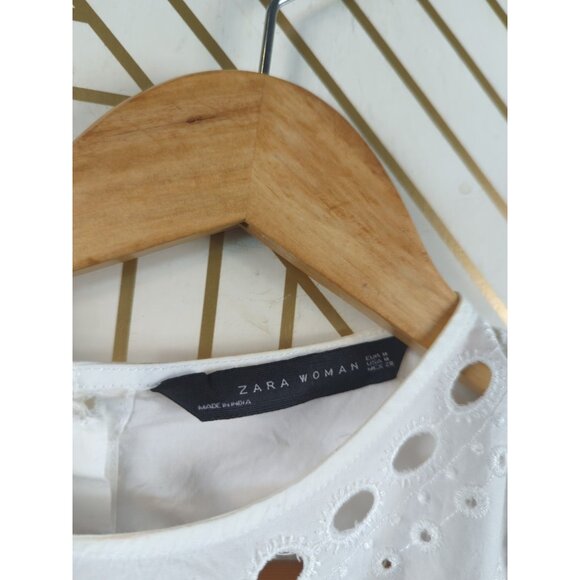 ZARA Women's White Embroidered Front Knotted Poplin Short Sleeve Top Boho Med - Picture 4 of 6